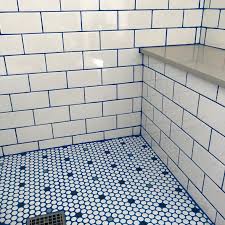 coloured grout blue shower tile