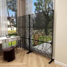 Uixe 76 In Galvanized Steel Garden Fence Outdoor Privacy Screen Garden Screen Panels Black Leaf Pattern