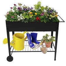 Black Metal Raised Garden Bed Cart