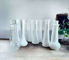 15 White Milk Glass Clear Glass Vase