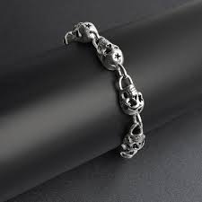 sterling skulls biker chain bracelet