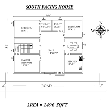 44 X34 3bhk South Facing House Plan As