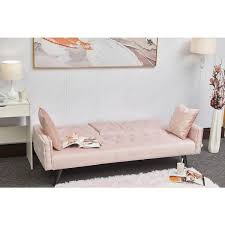 Pink Velvet Twin Size Sleeper Sofa Bed