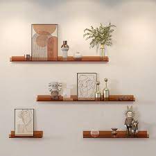 Set Of 3 Brown Clear Wall Mounted Shelf