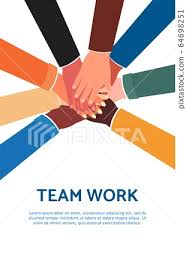team work poster template with cartoon