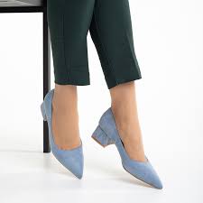 Pantofi dama albastri din material textil cu toc Cataleya - Kalapod