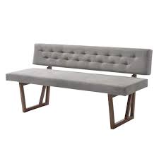brown fabric upholstered dining bench