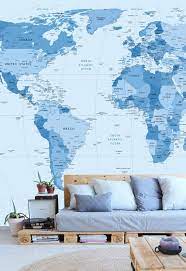blue detailed world map wall mural