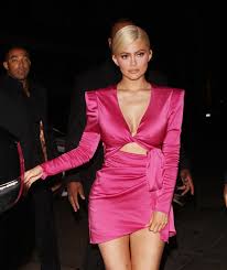 kylie jenner shows off pink dress for