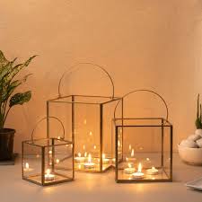 Lantern Style Glass And Iron Candle