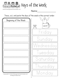 days of the week worksheet free