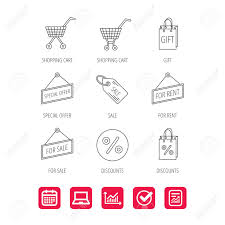 Shopping Cart Gift Bag And Sale Coupon Icons Special Offer