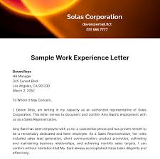 sle work experience letter template