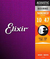 Elixir Strings Nanoweb 80 20 Acoustic Guitar Strings 010 047 Extra Light Sweetwater