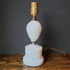 Vintage Milk Glass Hobnail Lamp Mid