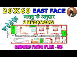 20x60 East Face House Plan 3 Bhk 1200