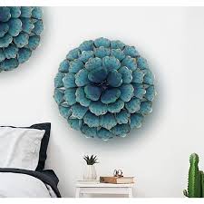 Metal Teal Blue Round Flower Wall Decor