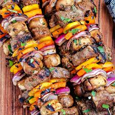 grilled steak kabobs on a gas grill