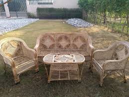 cane bamboo 3 seater sofa set with