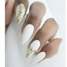 white and gold sti nails new