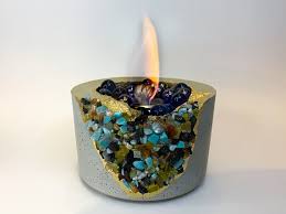 Tabletop Fire Pit With Geode Portable