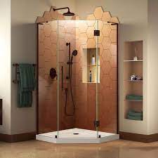 Dreamline Prism Plus 38 In X 74 3 4 In Frameless Neo Angle Shower Enclosure In Brushed Nickel With White Base Dl 6061 04