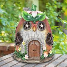 Exhart Solar Hand Painted Acorn Owl Fairy Garden House Garden Statue