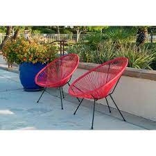 Xbrand 35 4 In H Oval Red And Black Rattan Steel Indoor Or Outdoor Hammock Weave Stationary Chair Set Of 2