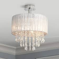 Wide Silver And Crystal Ceiling Light