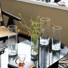 Clear Glass Cylindrical Vases With Gold