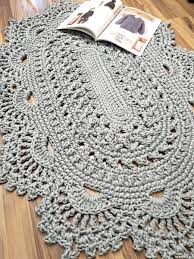 gray oval handmade crochet rug