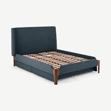 A king bed frame offers luxurious roominess for couples, and its commanding presence can be a great focal point for your bedroom. Roscoe Super King Size Bed With Storage Drawers Aegean Blue Dark Stain Oak Legs Thegoodbedcompany Co Uk
