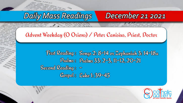 Catholic Daily Mass Readings 21 December 2021 | Tuesday Mass