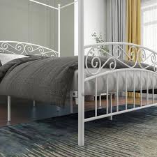uixe 60in w queen size white metal bed