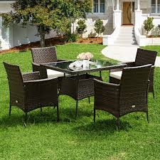 5 Pieces Wicker Patio Dining Set With 4