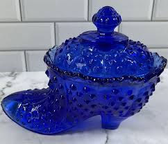 Vintage Cobalt Blue Hobnail Glass Boot