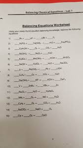 Balancing Equations Worksheet