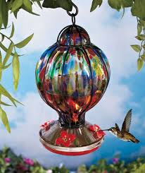 handblown glass hummingbird feeder