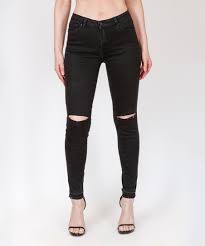 Bianco Jeans Black Denim Ripped Frayed Hem Skinny Jeans Women