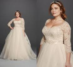 2018 Plus Size 2019 Oleg Cassini Wedding Dresses 3 4 Sleeves Lace Sweetheart Covered Button Gloor Length Princess Fashion Bridal Gowns From