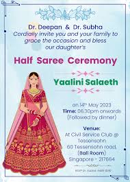 half saree ceremony invitation cards