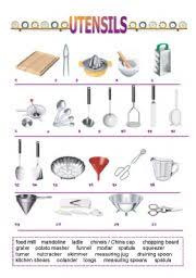 kitchen utensils esl worksheet by