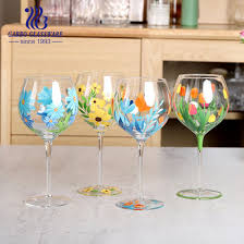 Hand Painted Wine Glass Blue Pink