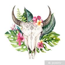 Poster Watercolor Bohemian Cow Skull