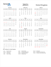 Monday start printable 2021 calendar with uk holidays. 2021 Calendar United Kingdom With Holidays
