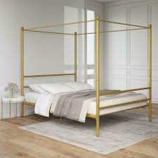 queen size gold metal steel canopy bed