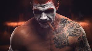 face clown tattoo cigar shoulders