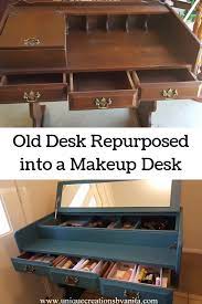 old desk into a makeup table