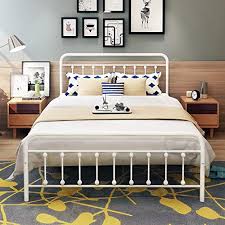 dumee white queen bed frame with