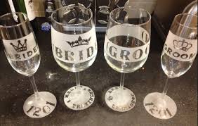bride and groom etched glasses wine